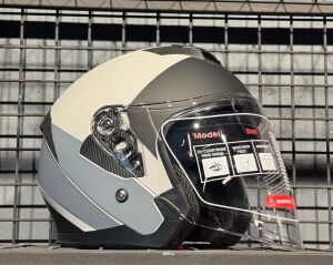 JK 526 GRİ BEYAZ SİYAH KASK